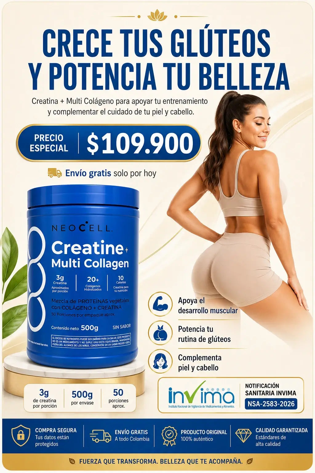 Creatina Neocell con INVIMA | 500 GRAMOS