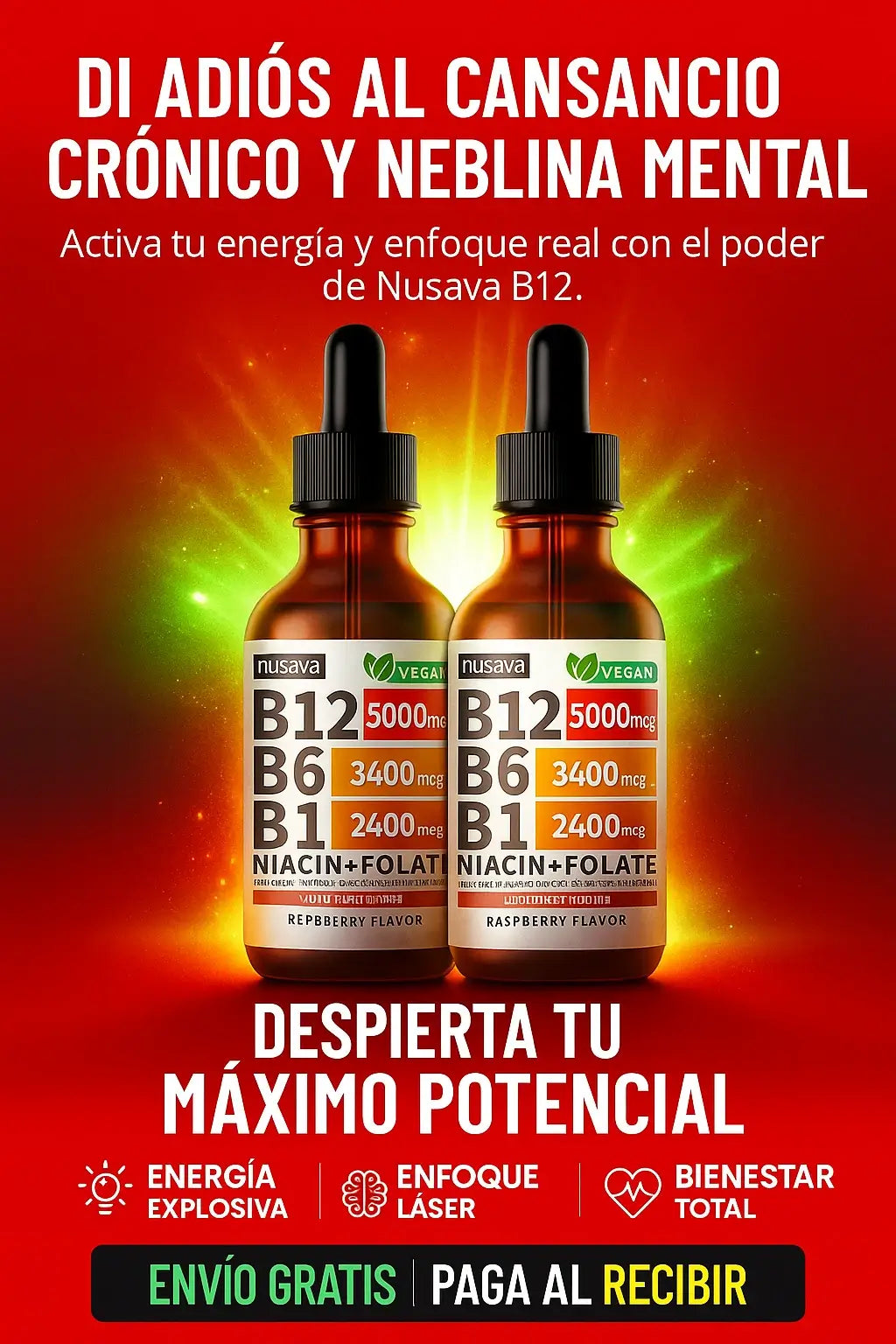 Gotas Vitamina B12 5 en 1 | Sabor Frambuesa 60ML