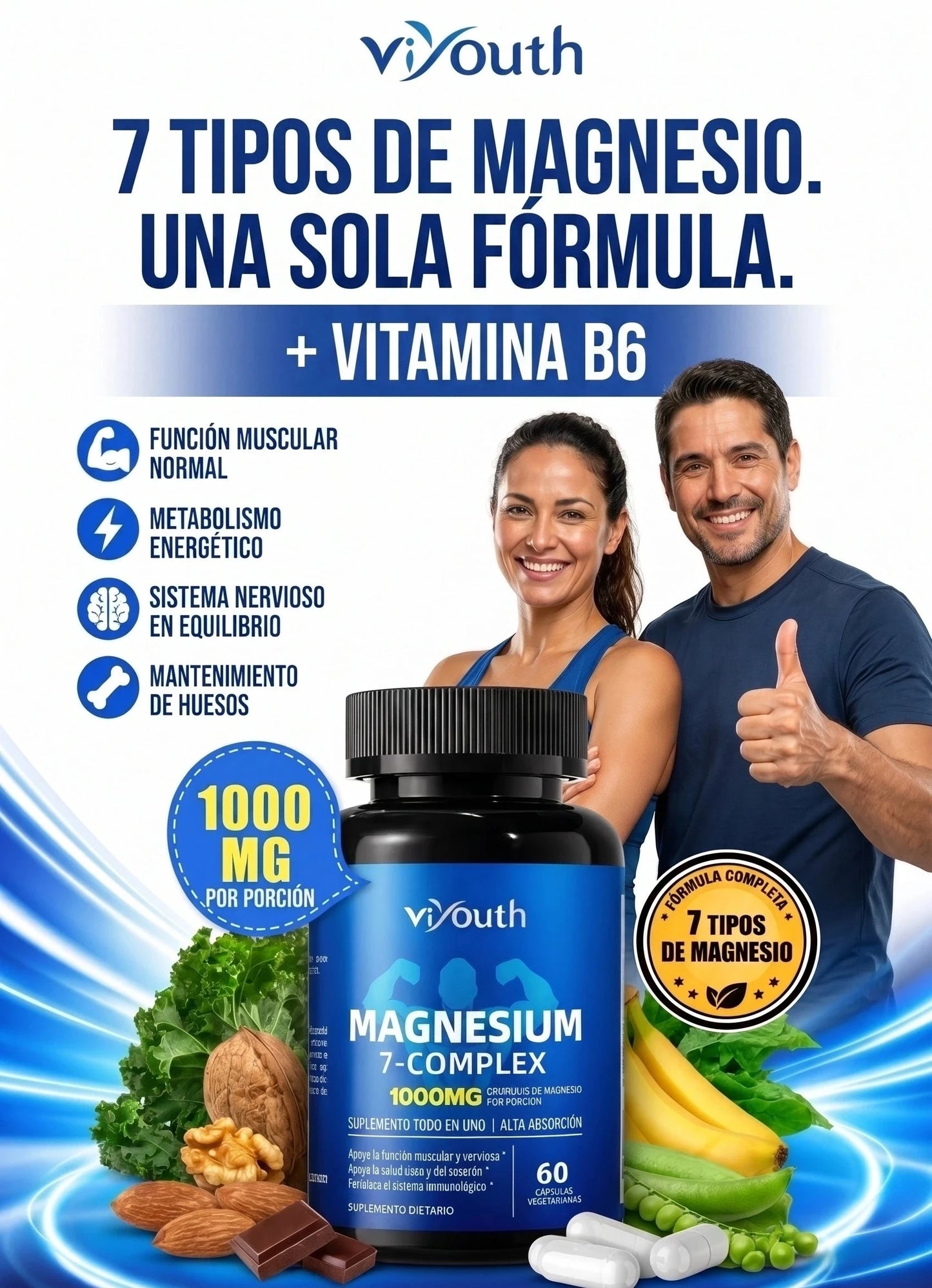 Magnesio 7 en 1 + Vitamina B6 | 60 Capsulas